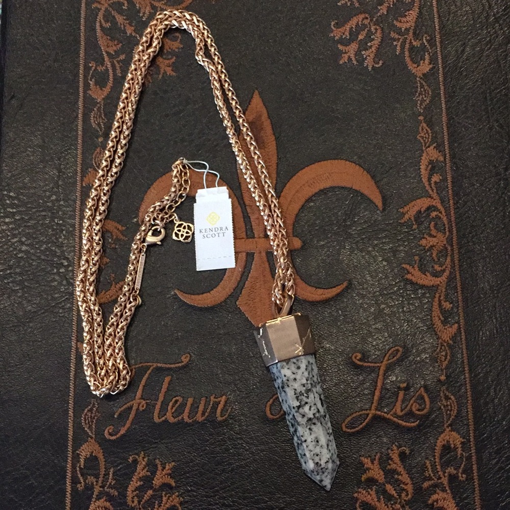 Rose Gold Long Chain With Crystal Wand Pendent